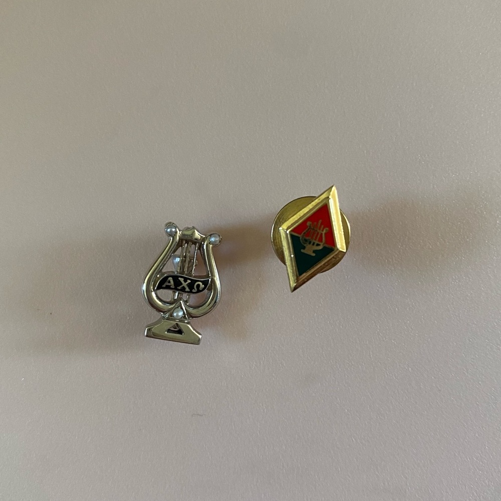 Alpha Chi Omega White Gold 3 Pearl Badge and New Member Pin